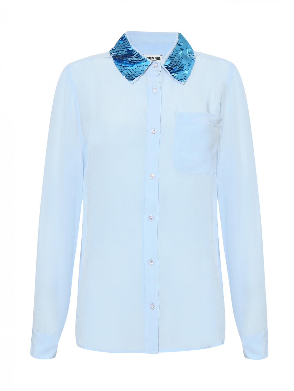 Рубашка из хлопка, с вышивкой пайетками по воротнику Essentiel Antwerp  –  Общий вид  – Цвет:  Синий