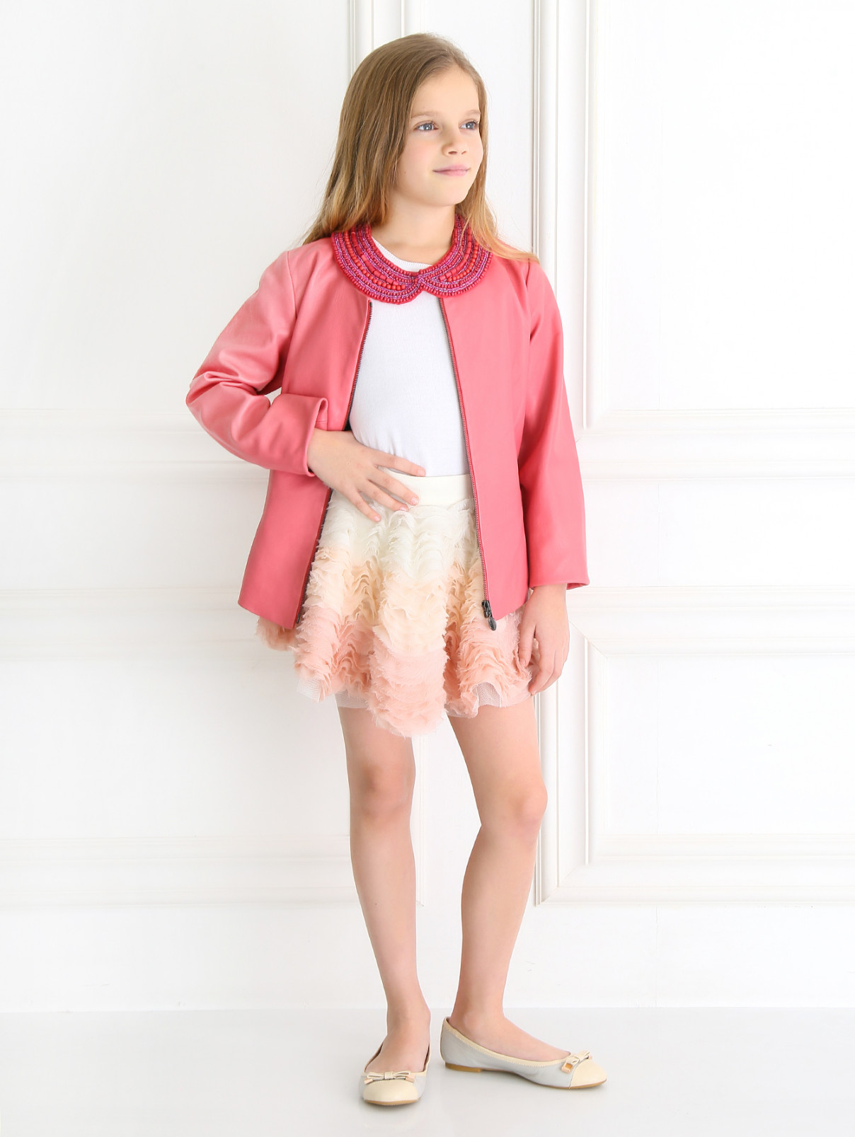 Куртка из кожи с оборкой Dior  –  Модель Общий вид  – Цвет:  Розовый
