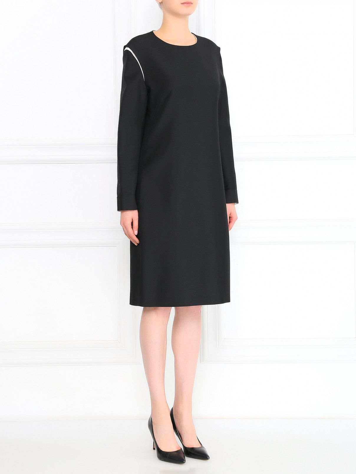 Платье из смешанной шерсти прямого кроя Jil Sander  –  Модель Общий вид  – Цвет:  Черный