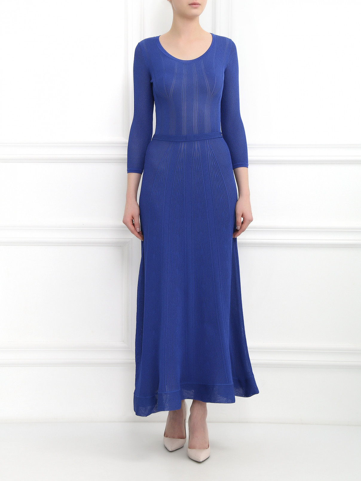 Трикотажное платье-макси с рукавами 3/4 Alberta Ferretti  –  Модель Общий вид  – Цвет:  Синий