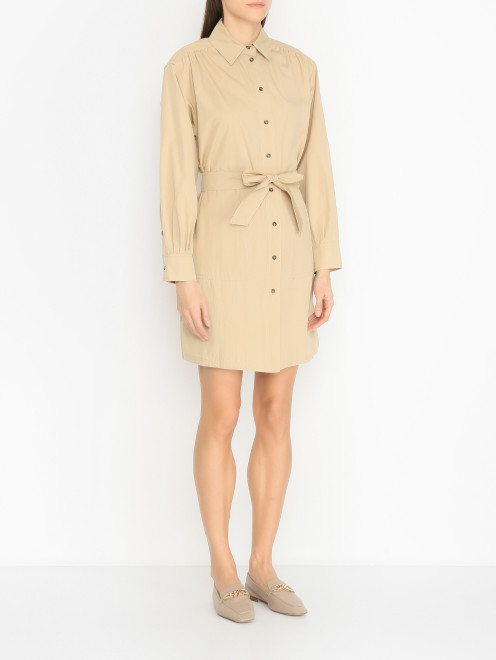 Платье из хлопка с поясом и карманами Weekend Max Mara - МодельВерхНиз