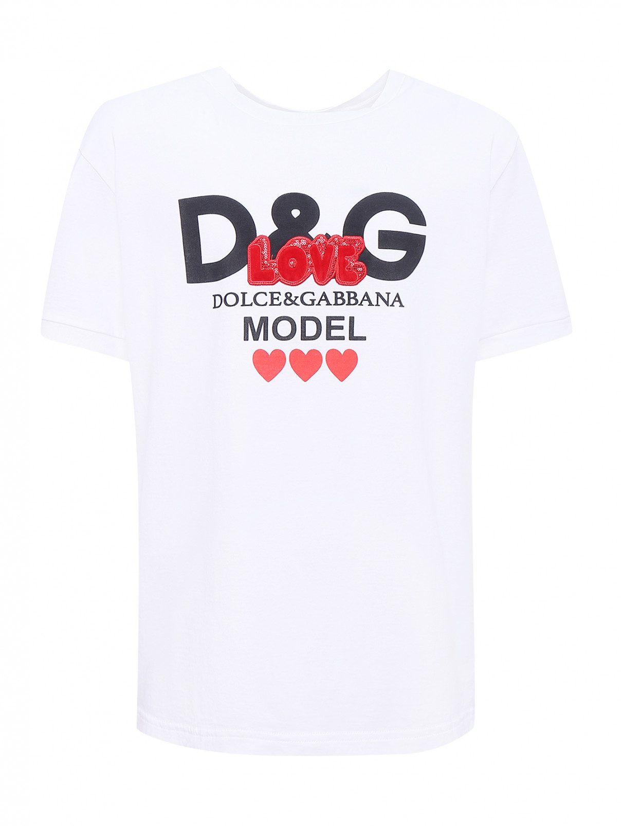 Футболка хлопковая с аппликацией Dolce & Gabbana  –  Общий вид  – Цвет:  Белый