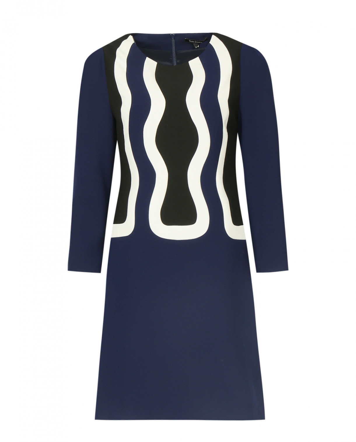 Платье-мини прямого кроя с геометрическим узором Tara Jarmon  –  Общий вид  – Цвет:  Синий