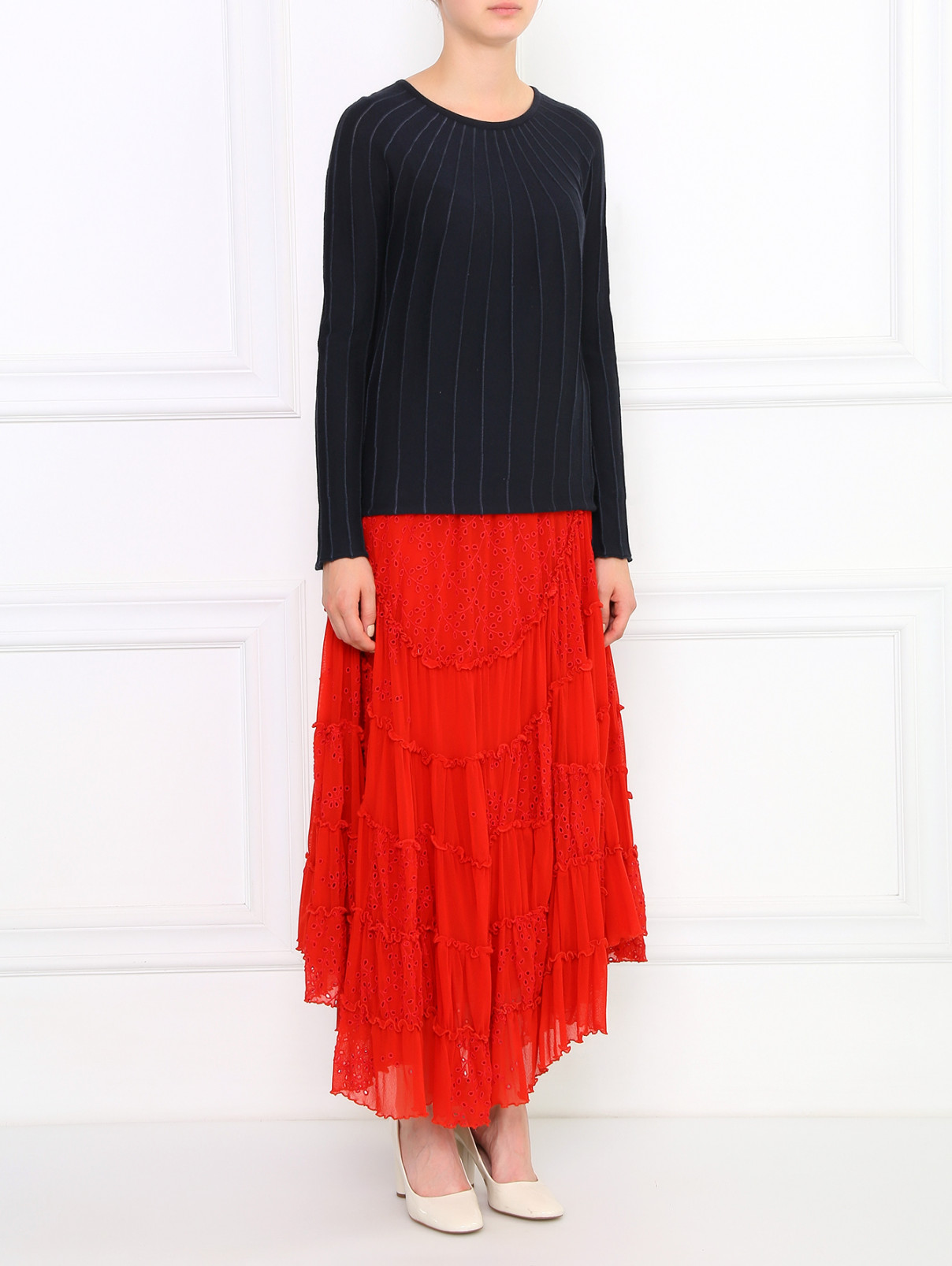 Кружевная юбка-миди на резинке Jean Paul Gaultier  –  Модель Общий вид  – Цвет:  Красный