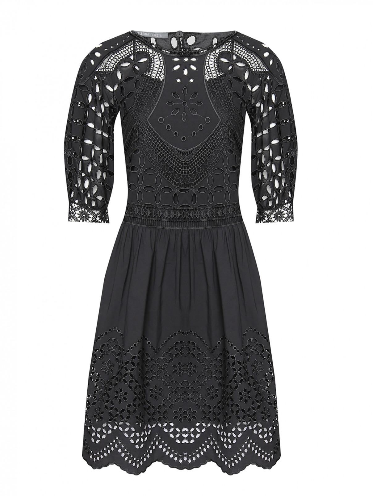 Платье-мини из смешанного хлопка с вышивкой Alberta Ferretti  –  Общий вид  – Цвет:  Черный