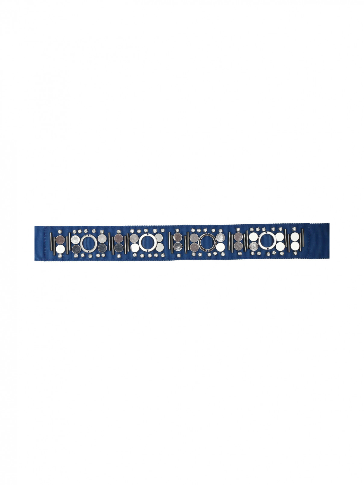 Пояс репсовый с вышивкой бусинами и стразами Max&Co  –  Общий вид  – Цвет:  Синий