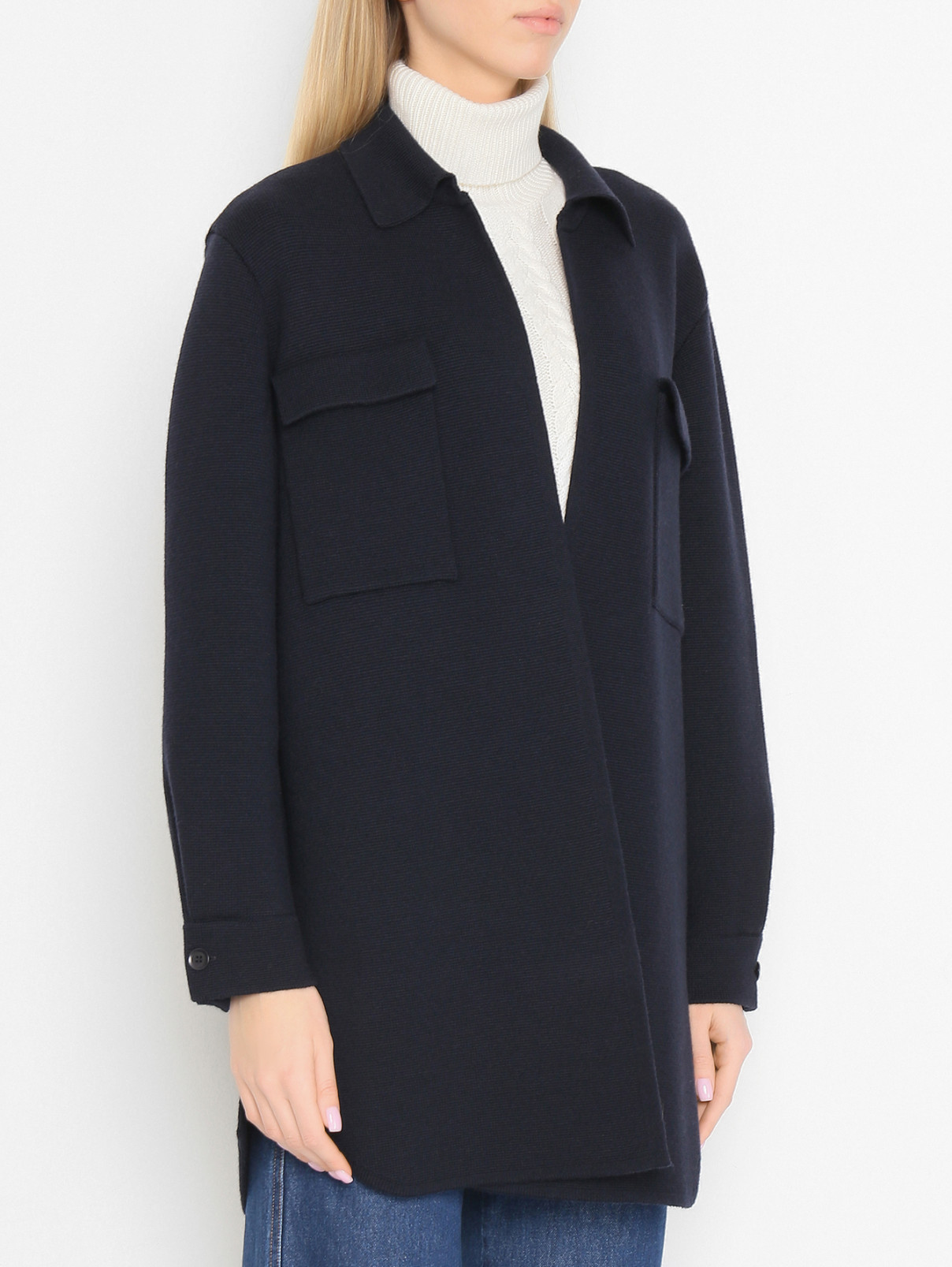 Удлиненный кардиган из шерсти Max Mara  –  МодельВерхНиз  – Цвет:  Синий