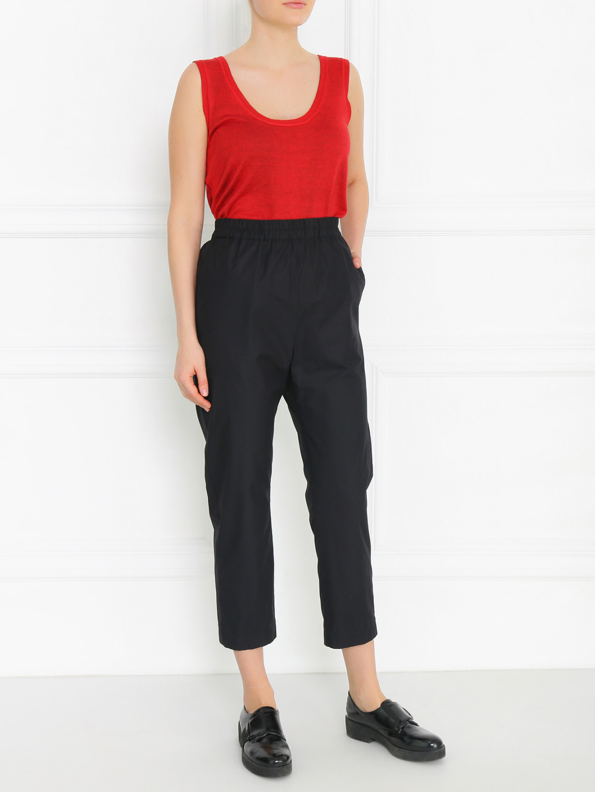 Укороченные брюки из хлопка Jil Sander  –  Модель Общий вид  – Цвет:  Черный
