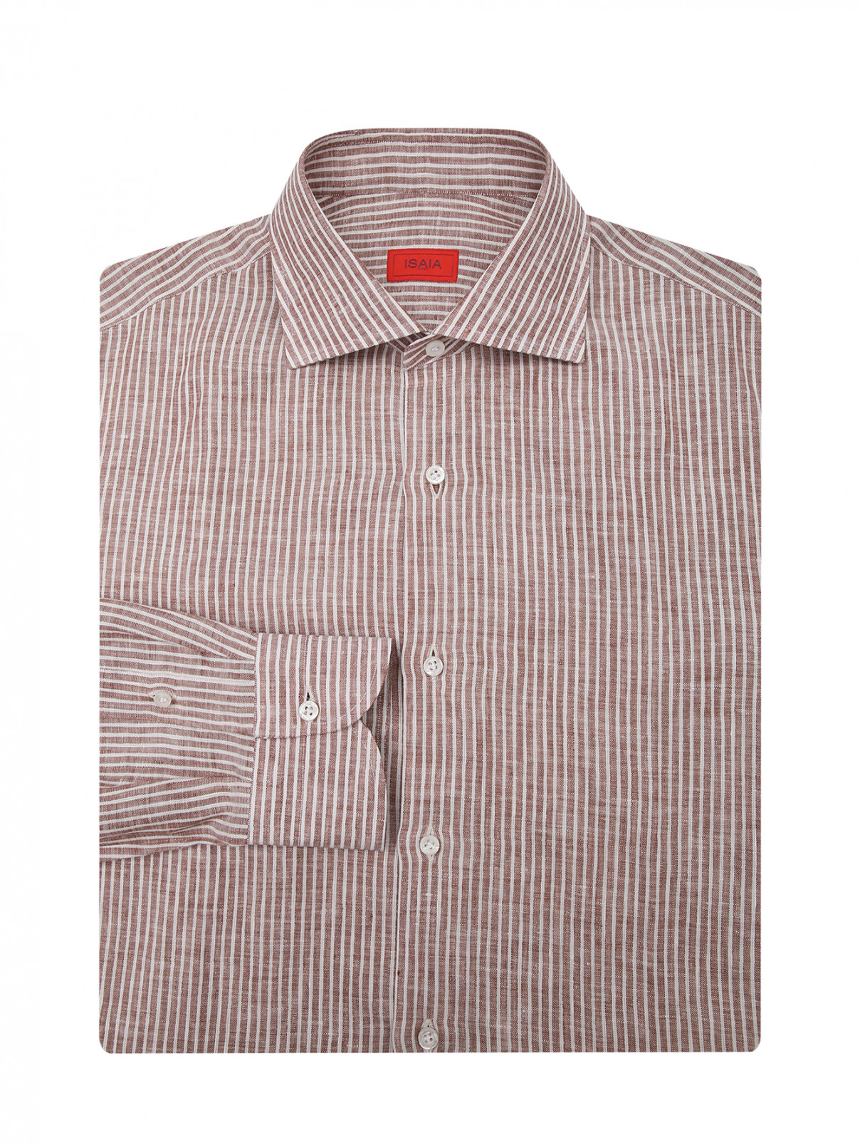 Рубашка из льна с узором полоска Isaia  –  Общий вид  – Цвет:  Коричневый