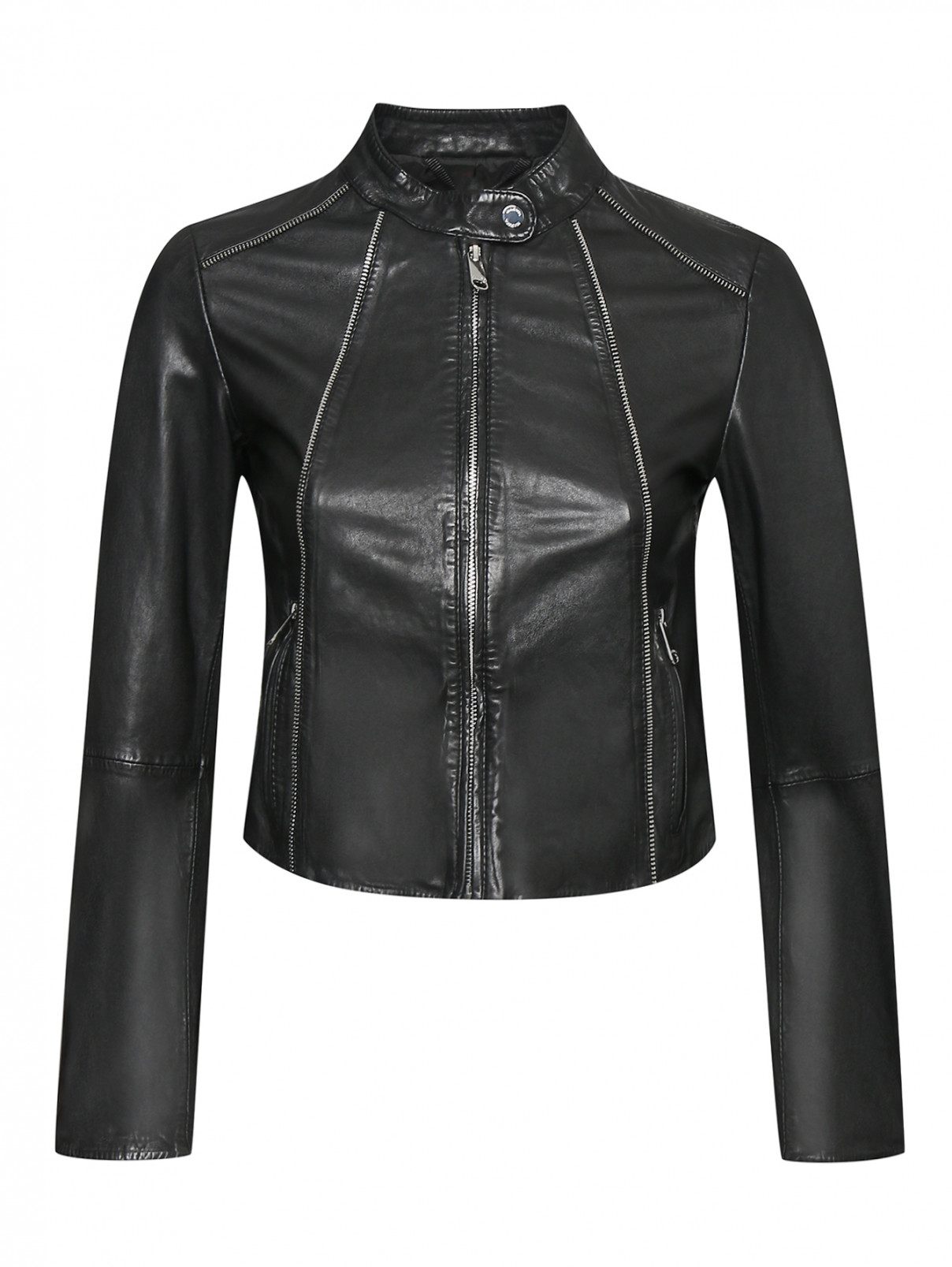 Укороченная куртка из кожи на молнии Max&Co  –  Общий вид  – Цвет:  Черный
