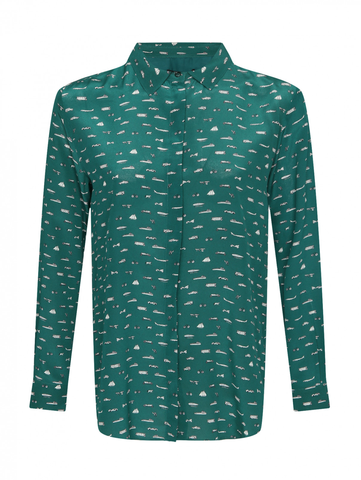 Блуза из шелка с узором Weekend Max Mara  –  Общий вид  – Цвет:  Зеленый