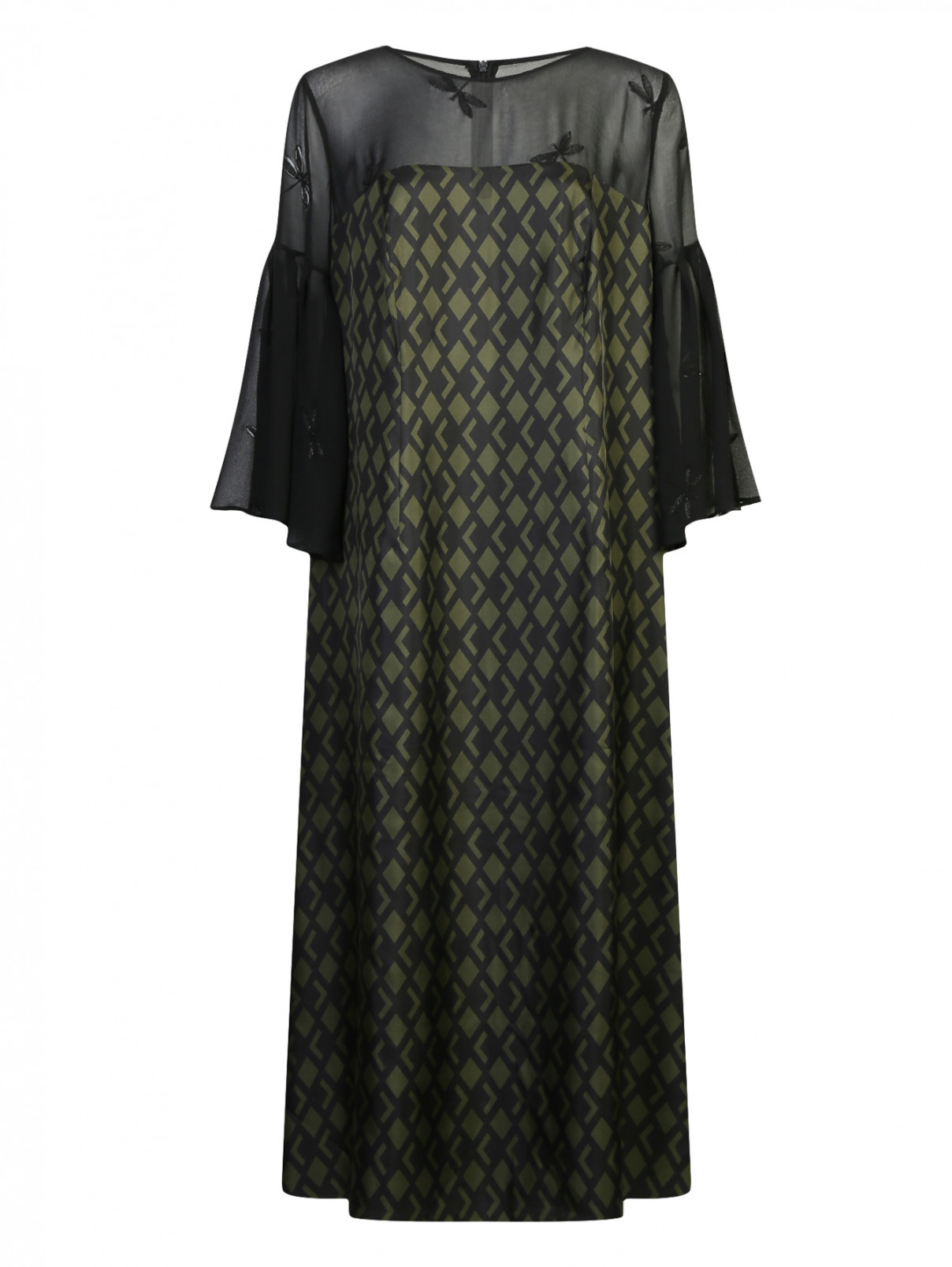 Платье из шелка с узором Marina Rinaldi  –  Общий вид  – Цвет:  Зеленый