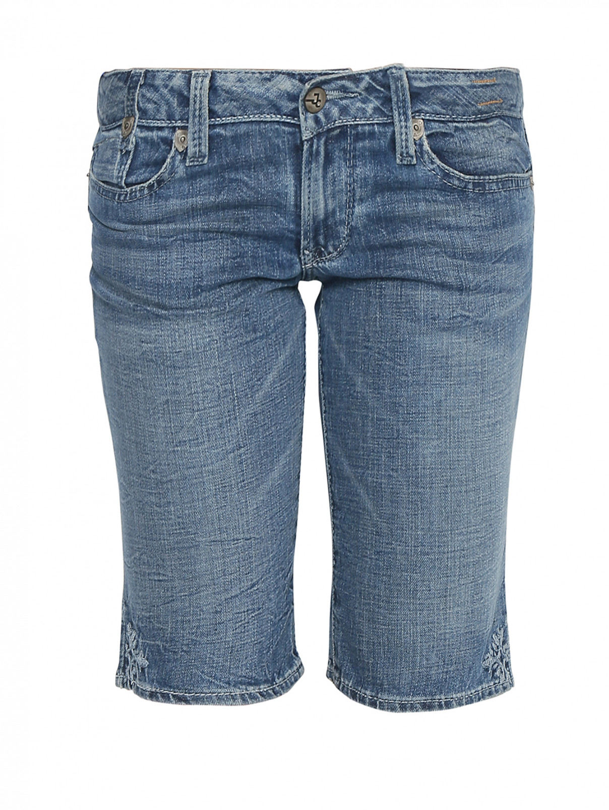Шорты джинсовые, с декоративной отделкой Alice+Olivia  –  Общий вид  – Цвет:  Синий
