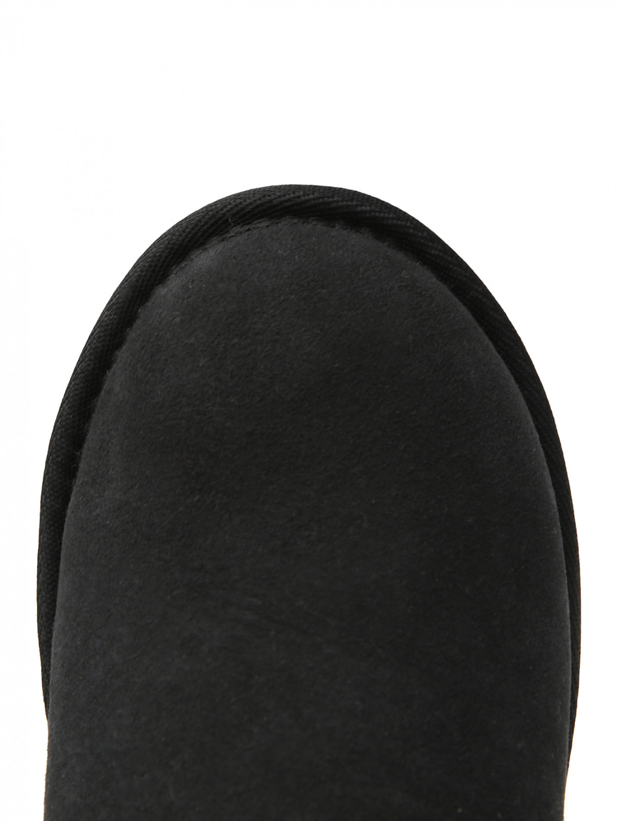 Замшевые укороченные угги с вышивкой EMU  –  Обтравка3  – Цвет:  Черный