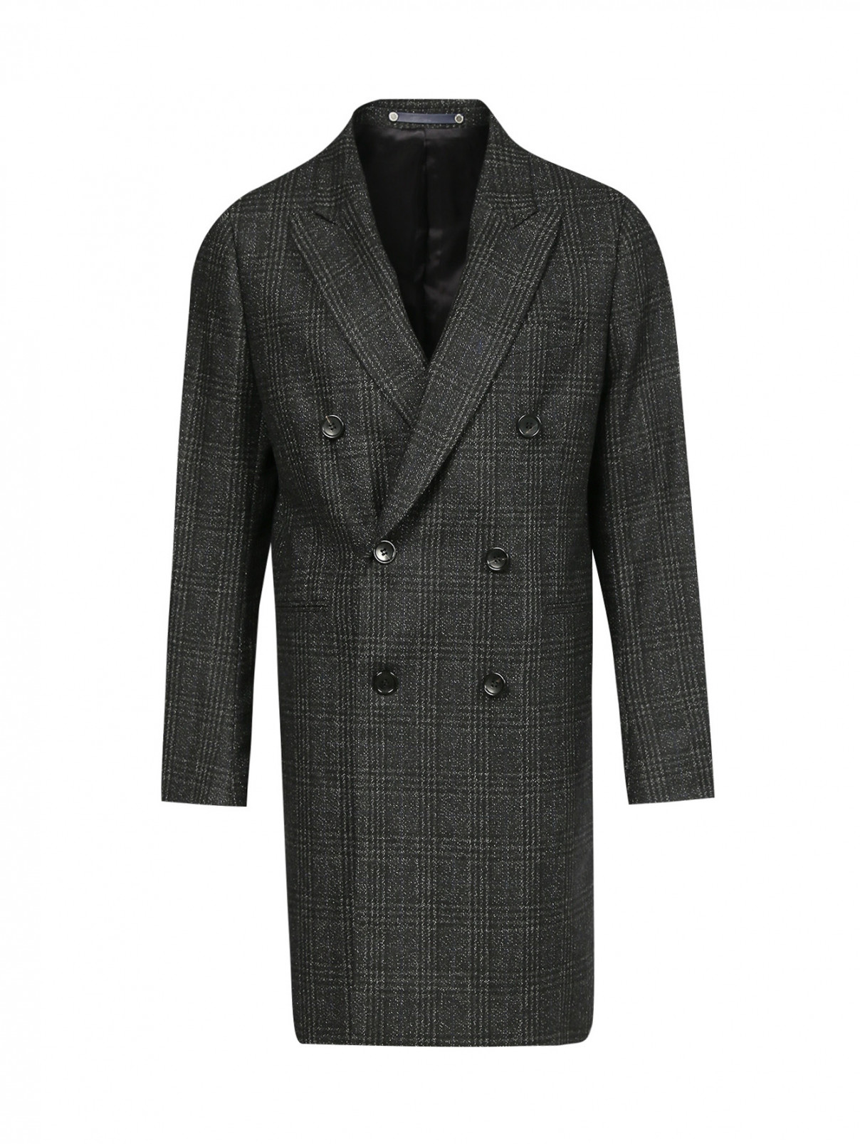 Пальто двубортное из шерсти и хлопка с узором "клетка" Paul Smith  –  Общий вид  – Цвет:  Серый