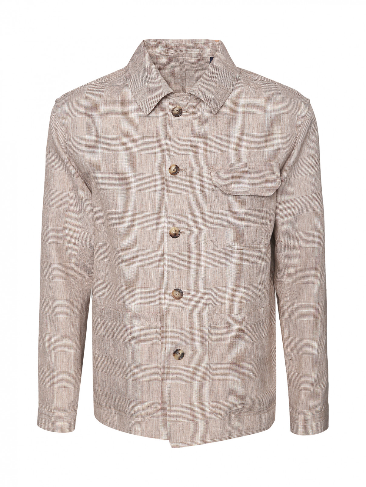 Куртка-рубашка из льна с узором LARDINI  –  Общий вид  – Цвет:  Бежевый
