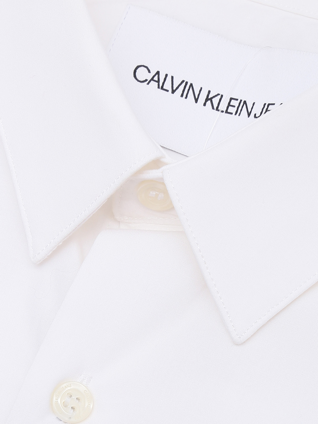 Рубашка из хлопка с вышивкой Calvin Klein  –  Деталь  – Цвет:  Белый