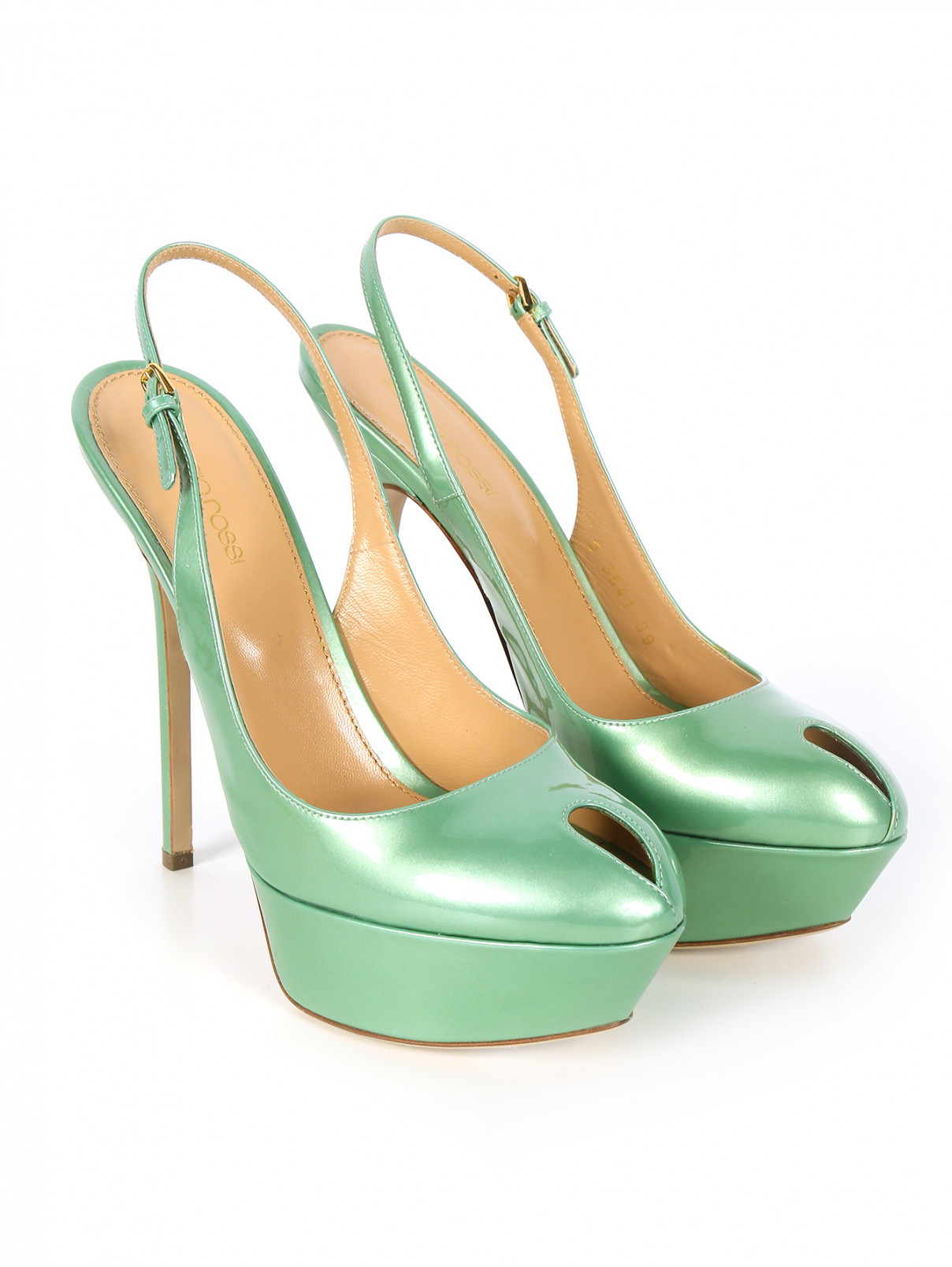 Туфли из кожи с открытой пяткой Sergio Rossi  –  Общий вид  – Цвет:  Зеленый