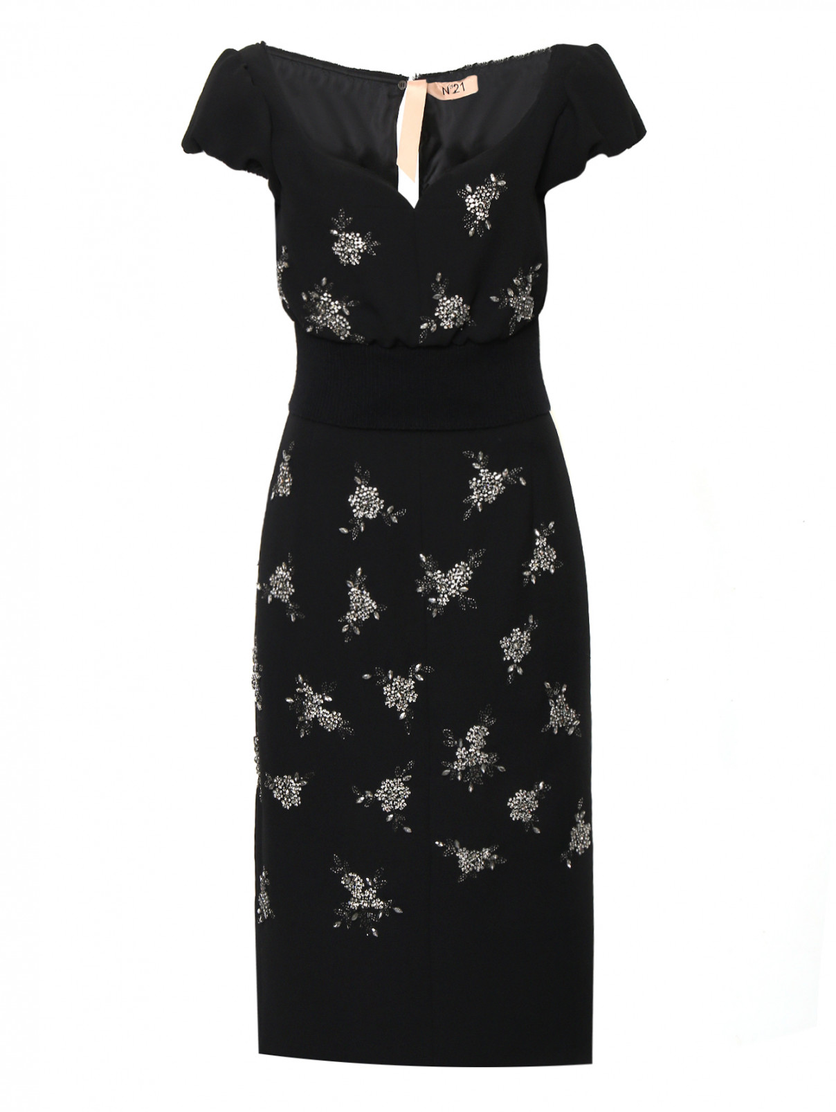 Платье-футляр с декором из страз N21  –  Общий вид  – Цвет:  Черный