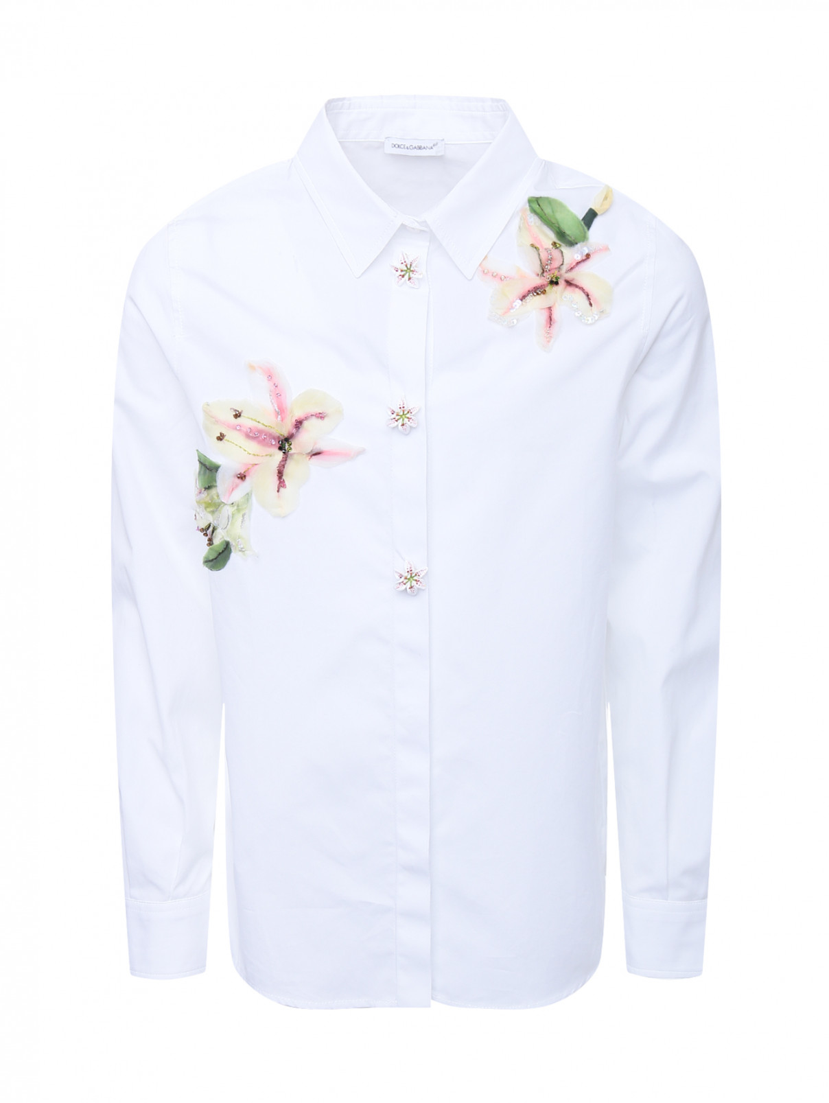 Хлопковая рубашка с цветочной аппликацией Dolce & Gabbana  –  Общий вид  – Цвет:  Белый