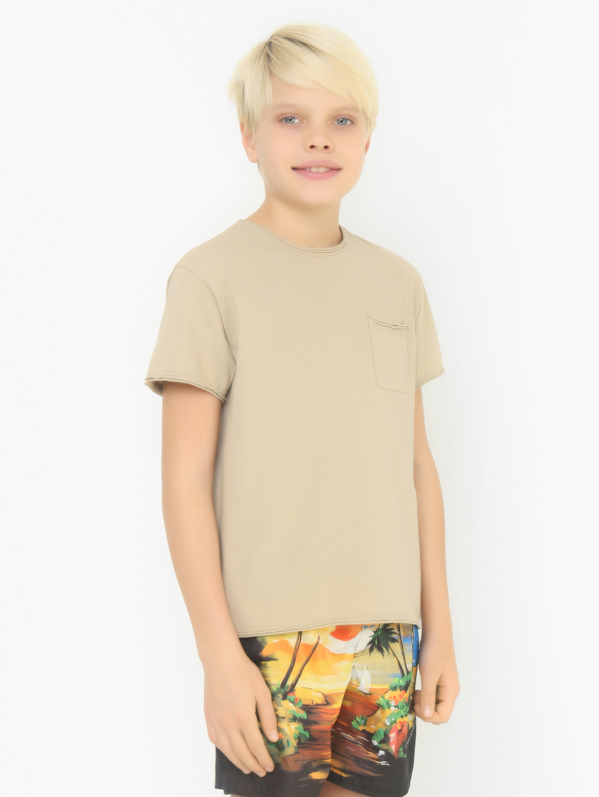 Однотонная футболка с карманом Il Gufo  –  МодельВерхНиз  – Цвет:  Бежевый