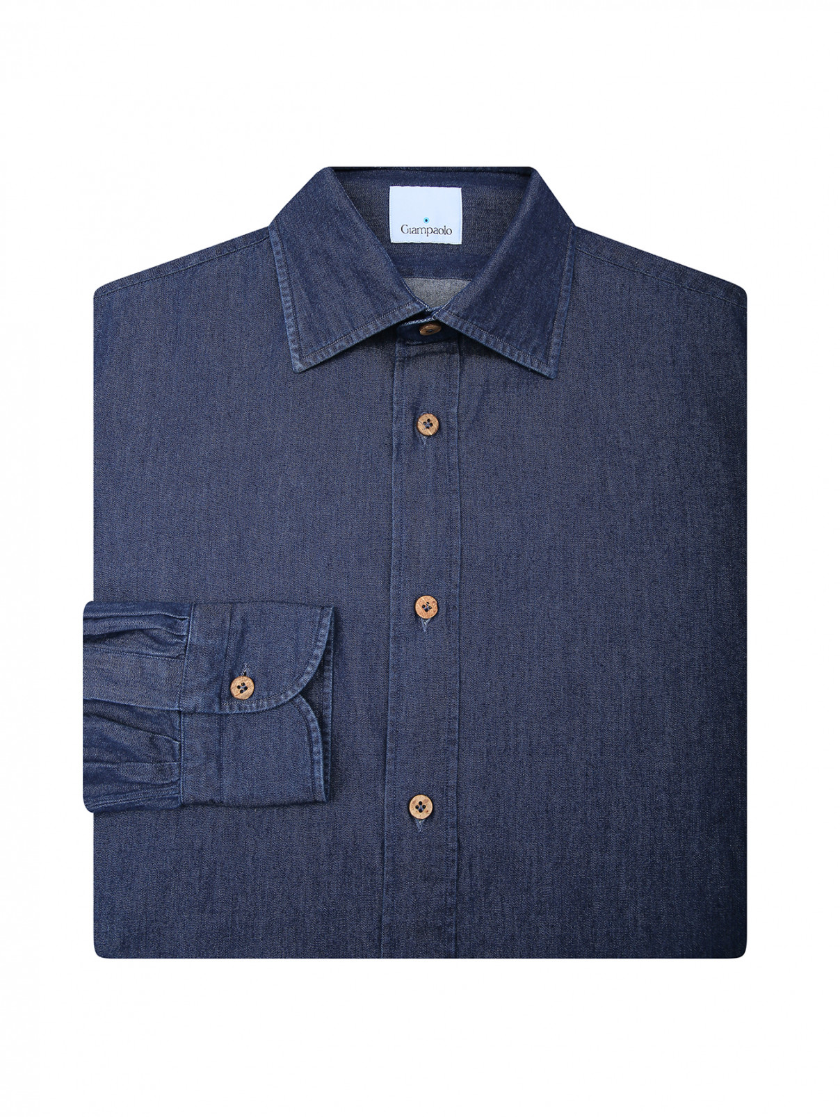 Рубашка из хлопка под деним Giampaolo  –  Общий вид  – Цвет:  Синий