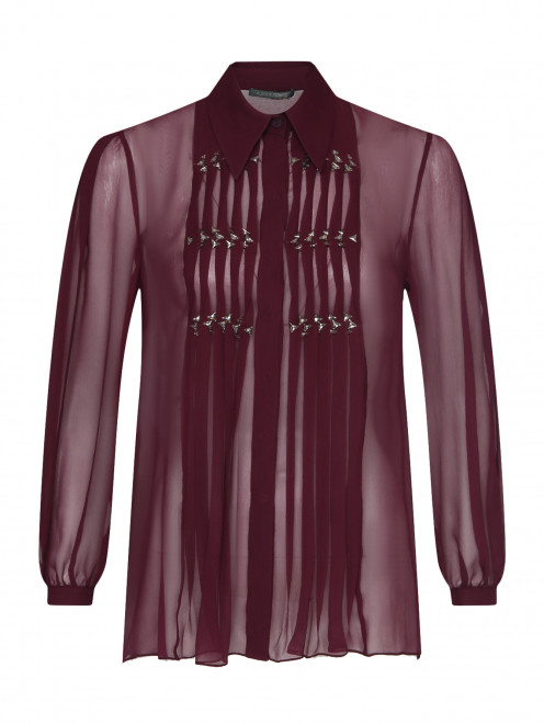 Блуза из  шелка с плиссировкой и аппликацией из камней Alberta Ferretti - Общий вид