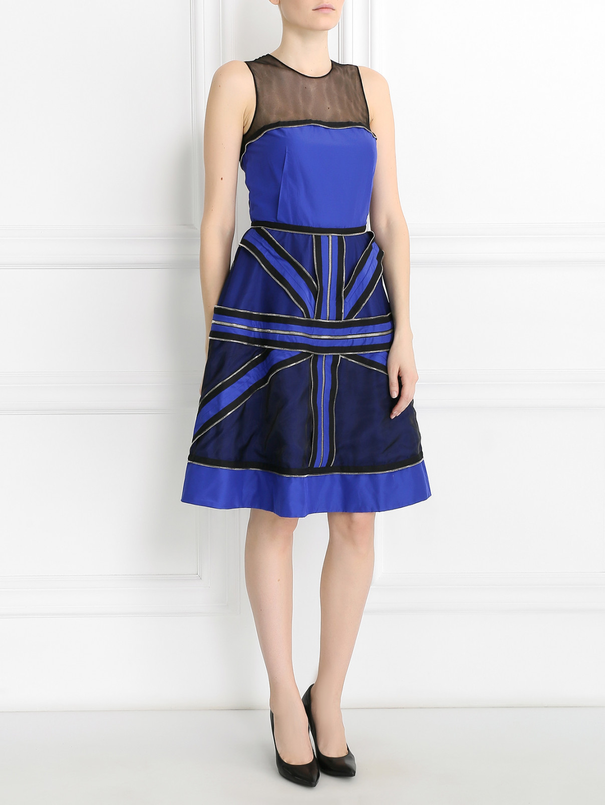 Платье из хлопка и шелка с металлической фурнитурой Jean Paul Gaultier  –  Модель Общий вид  – Цвет:  Синий
