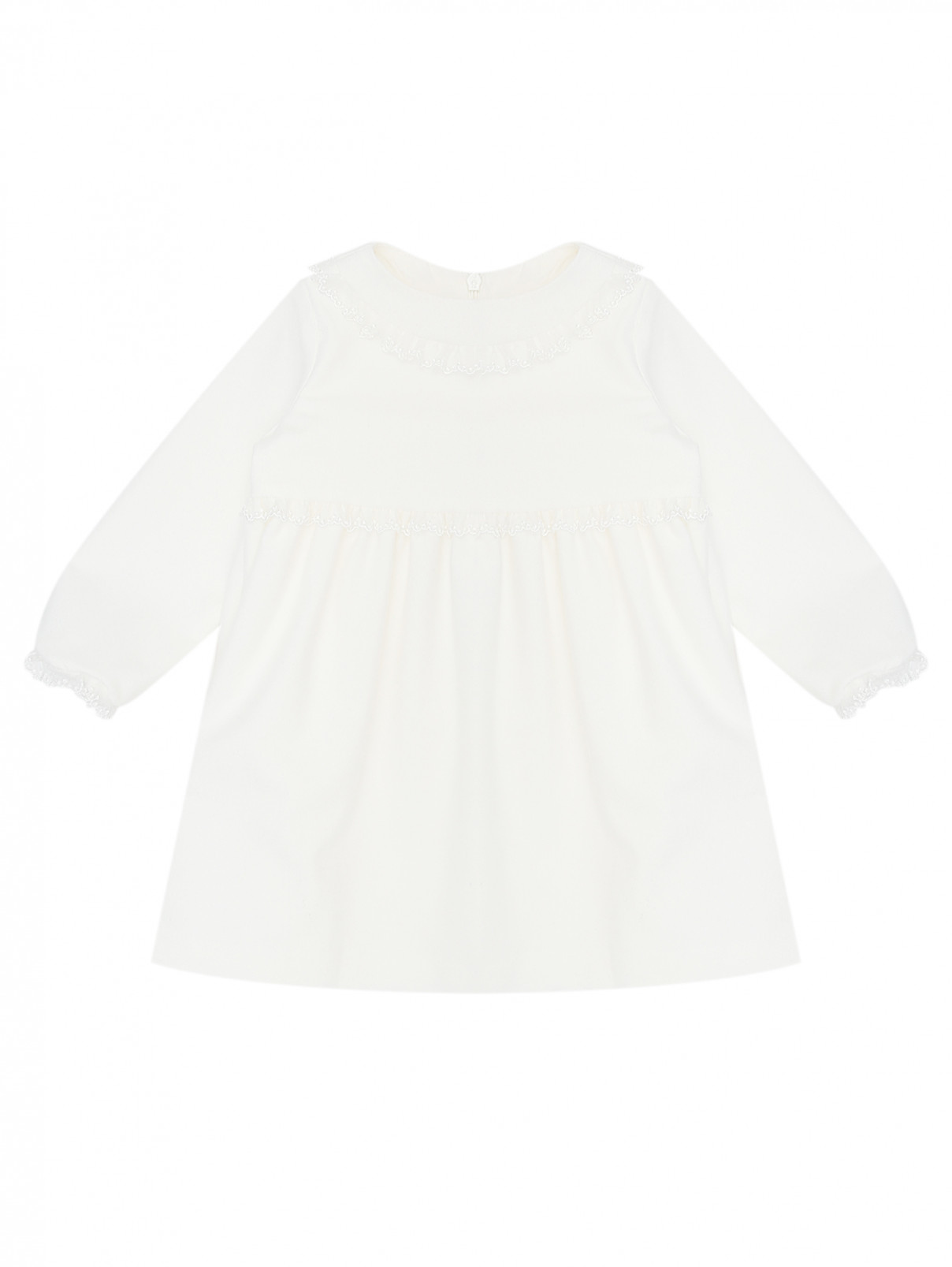 Платье с кружевом и длинным рукавом Il Gufo  –  Общий вид  – Цвет:  Белый