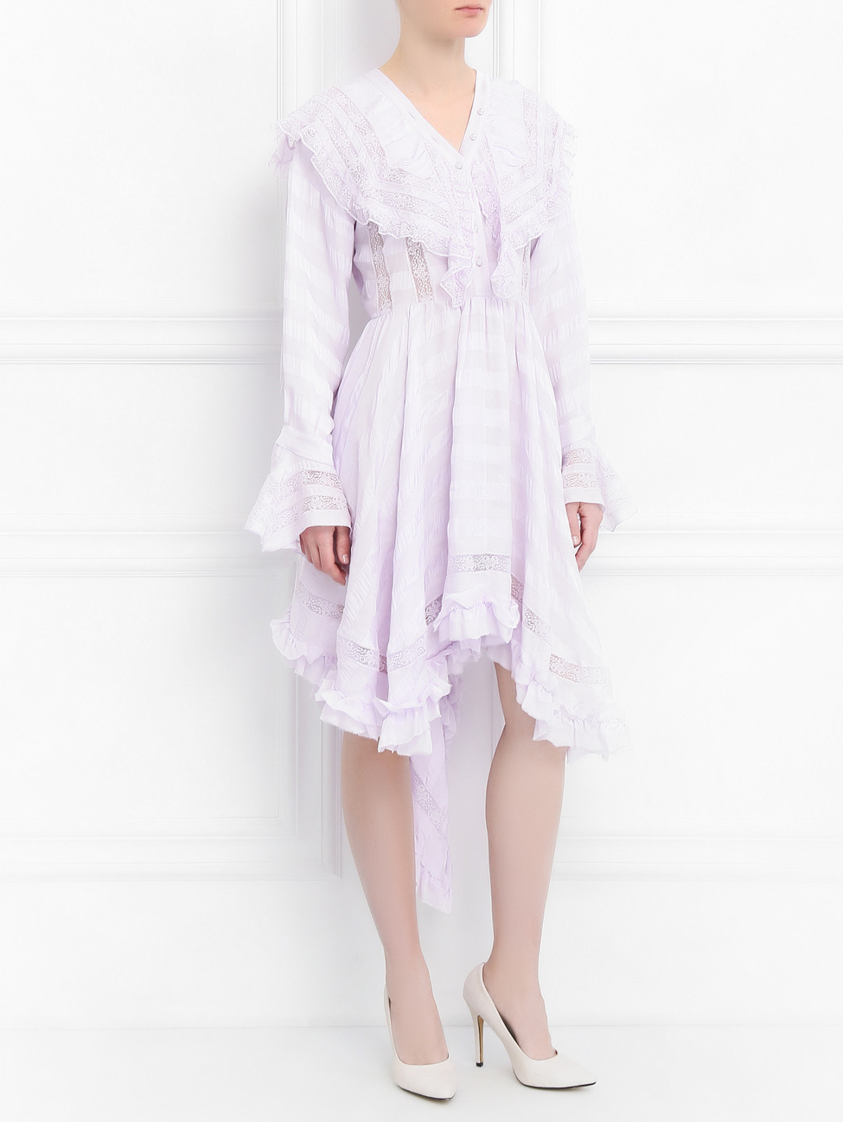 Платье с контрастной отделкой из кружева Philosophy di Lorenzo Serafini  –  Модель Общий вид  – Цвет:  Фиолетовый