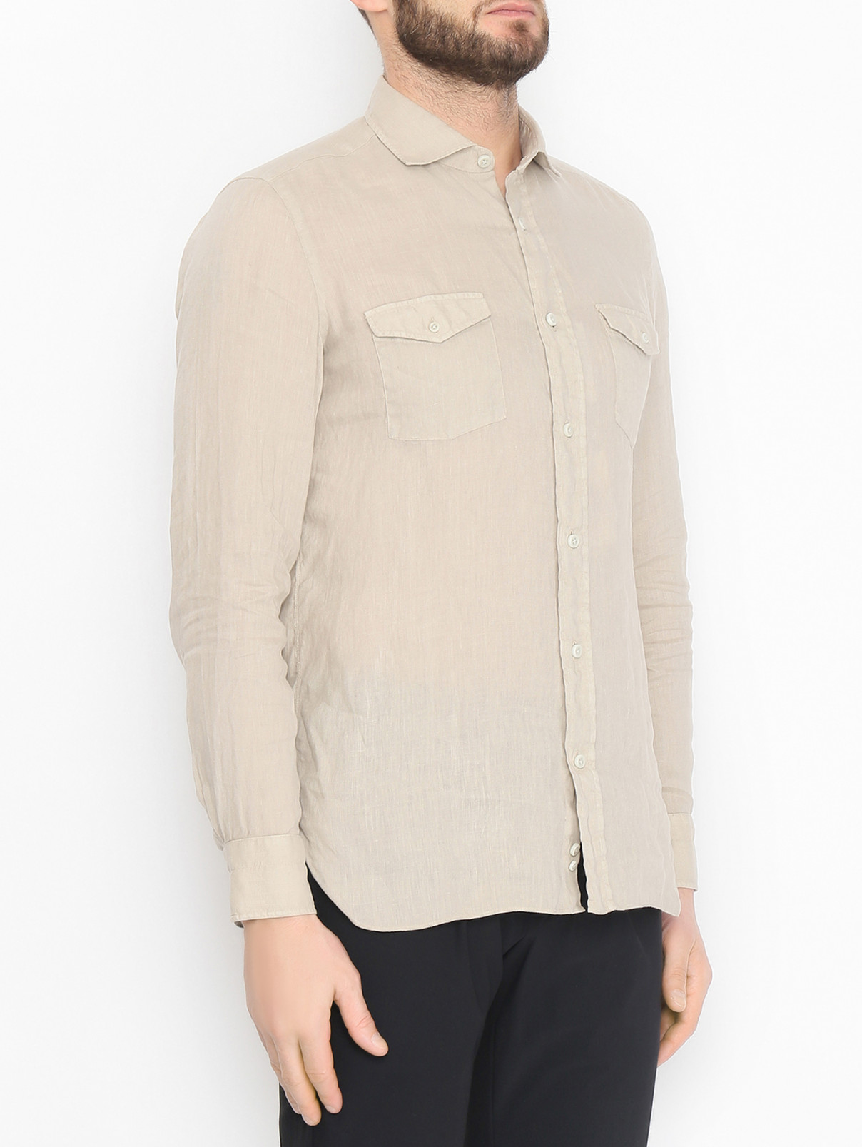 Рубашка изо льна с карманами Giampaolo  –  МодельВерхНиз  – Цвет:  Бежевый