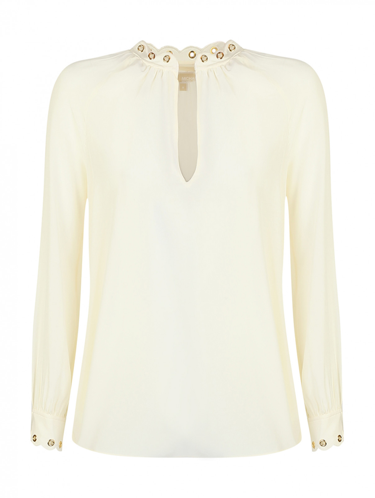 Блуза шелковая, декорированная люверсами Michael by Michael Kors  –  Общий вид  – Цвет:  Бежевый