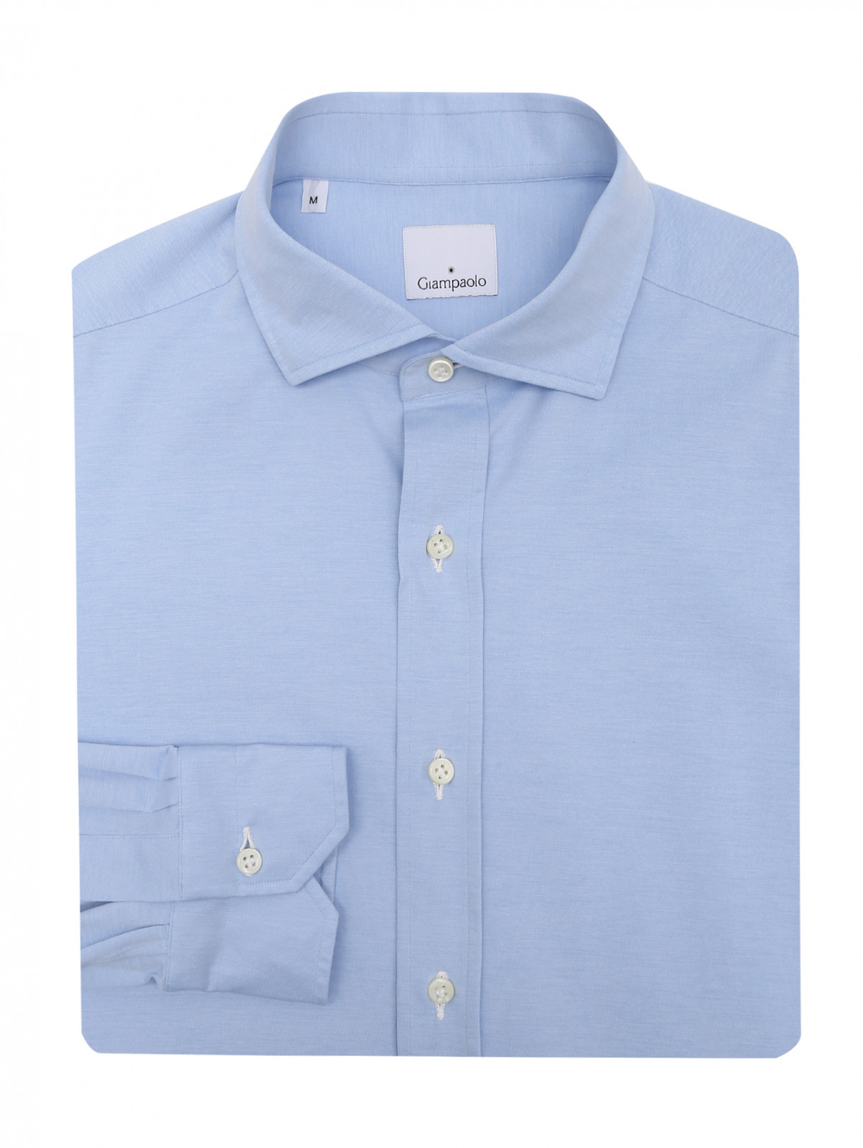 Рубашка из смешанного хлопка на пуговицах Giampaolo  –  Общий вид  – Цвет:  Синий