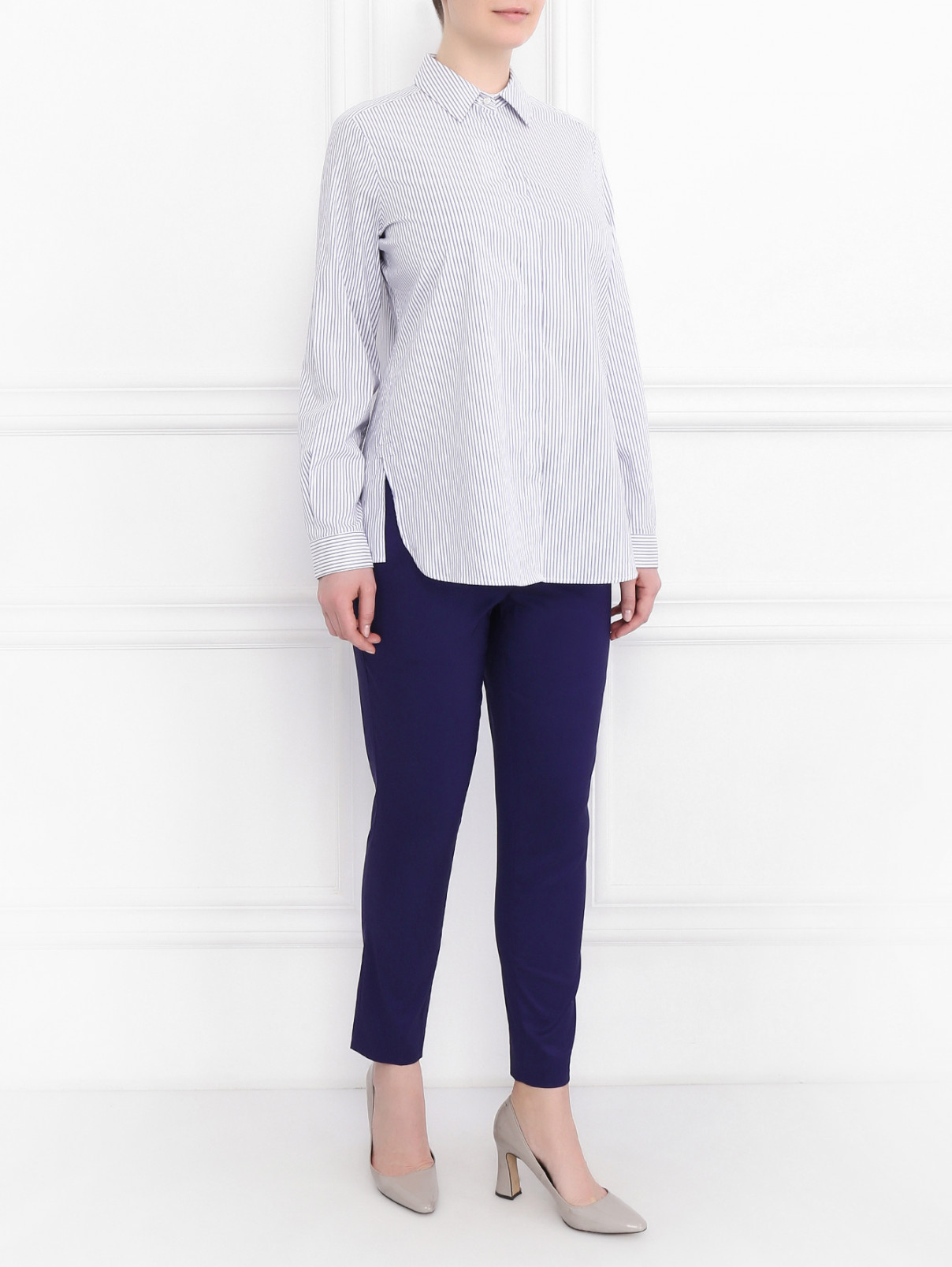 Укороченные брюки зауженного кроя Marina Rinaldi  –  Модель Общий вид  – Цвет:  Синий