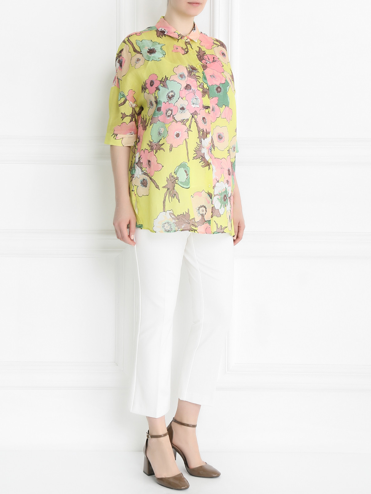Блуза из рами с цветочным узором Voyage by Marina Rinaldi  –  Модель Общий вид  – Цвет:  Узор