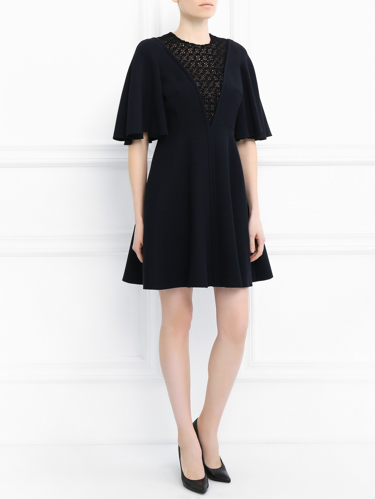 Платье-мини с отделкой из кружева Giambattista Valli  –  Модель Общий вид  – Цвет:  Черный