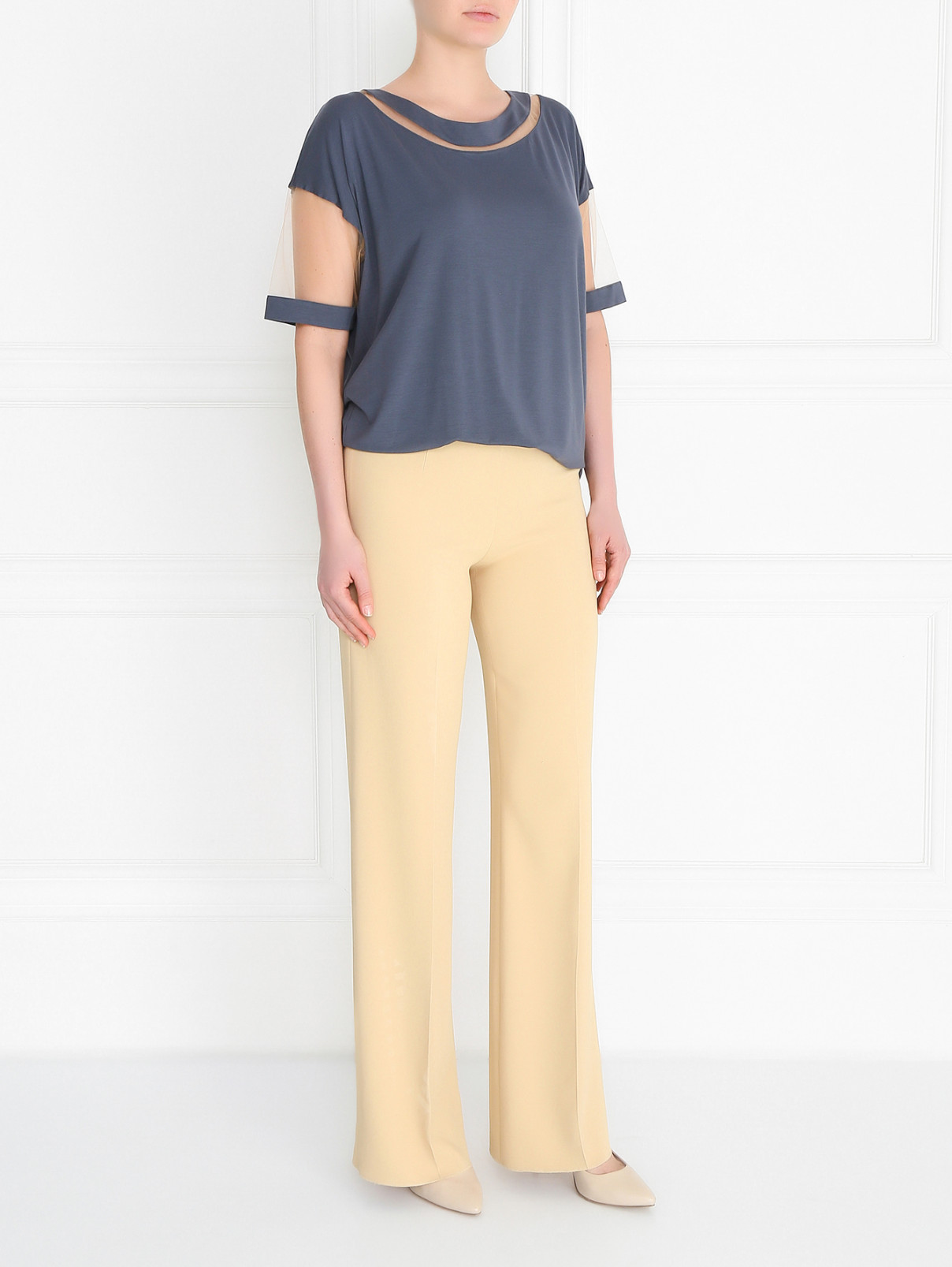 Широкие брюки прямого кроя с высокой посадкой La Perla  –  Модель Общий вид  – Цвет:  Желтый