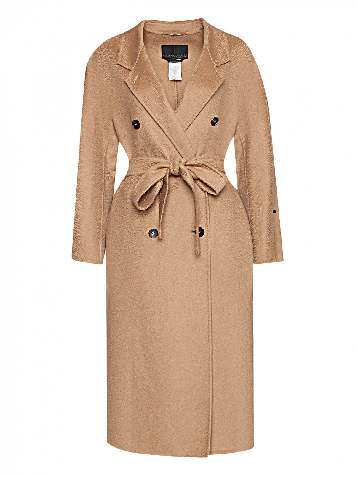 Пальто из шерсти с поясом Marina Rinaldi  –  Общий вид  – Цвет:  Бежевый