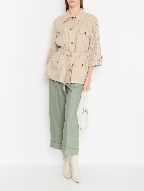 Однотонные брюки из льна Max Mara - МодельОбщийВид