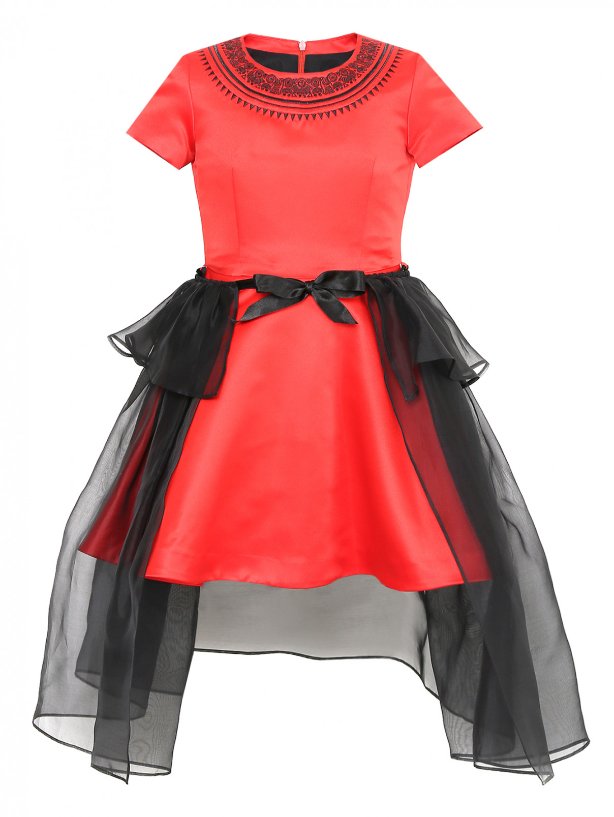 Платье из шелка со съемной накидкой Junior Gaultier  –  Общий вид  – Цвет:  Красный