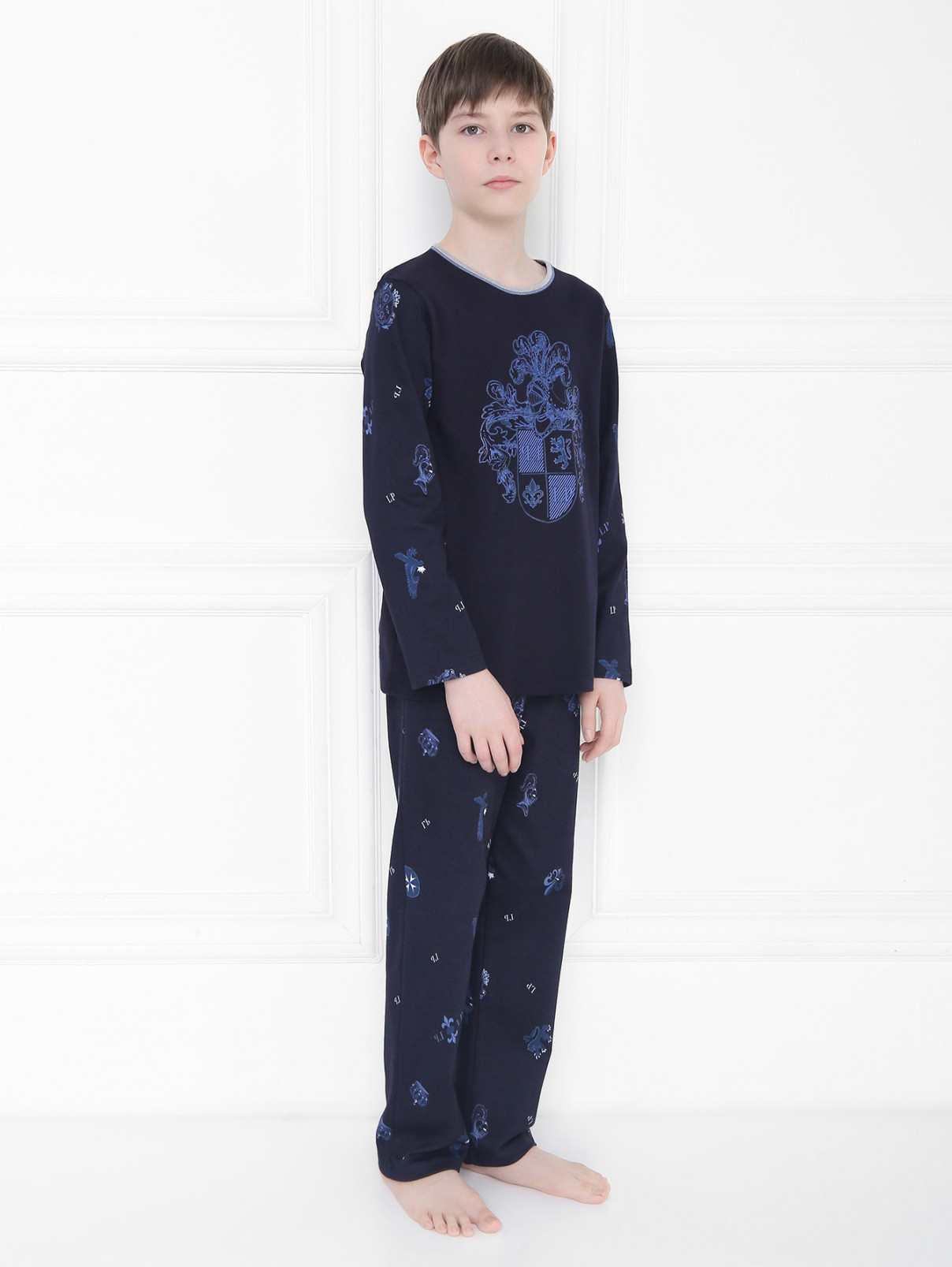 Пижама из хлопка с принтом La Perla  –  МодельОбщийВид1  – Цвет:  Синий