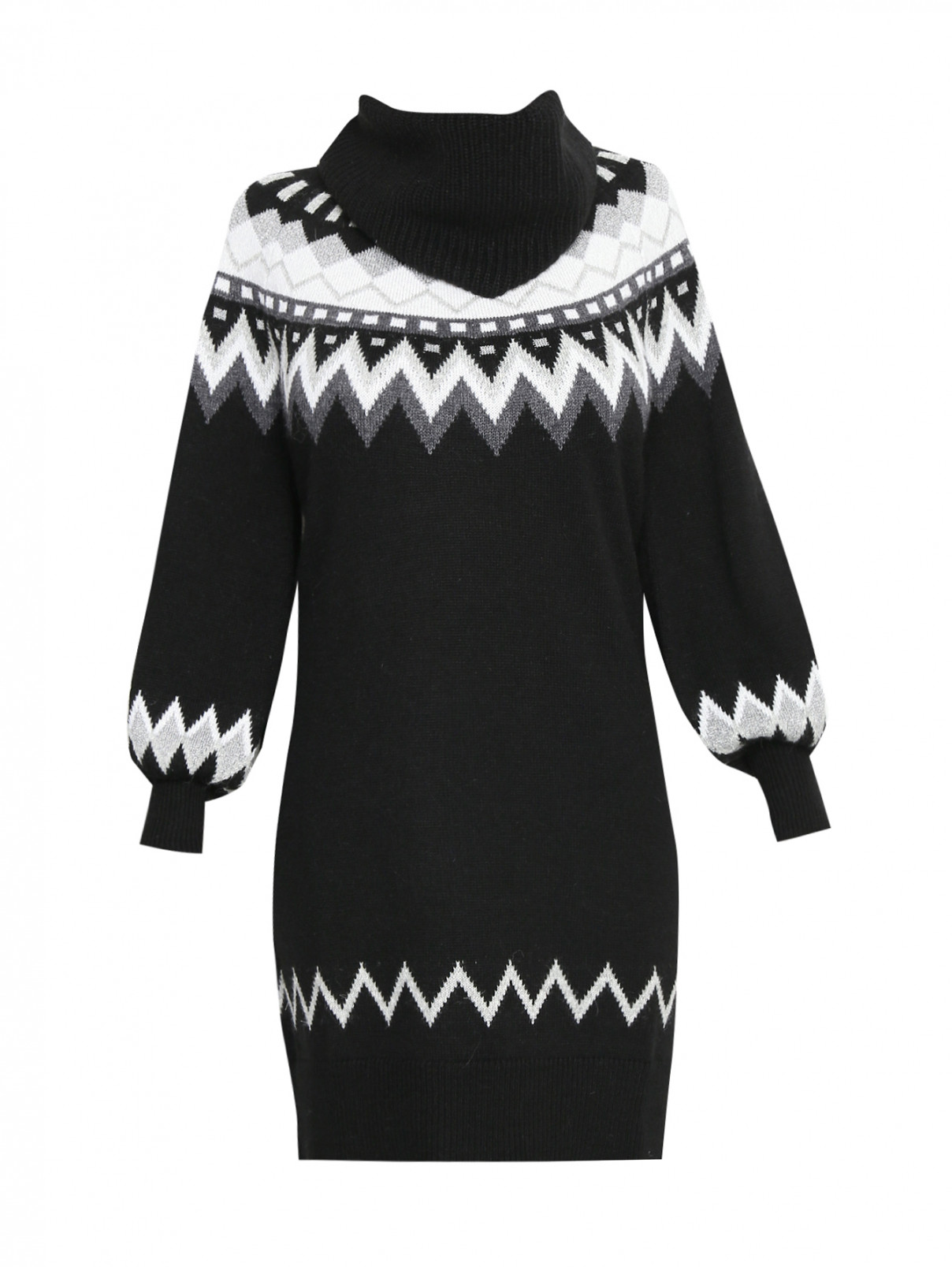 Платье из смесовой шерсти с рисунком Marina Rinaldi  –  Общий вид  – Цвет:  Черный