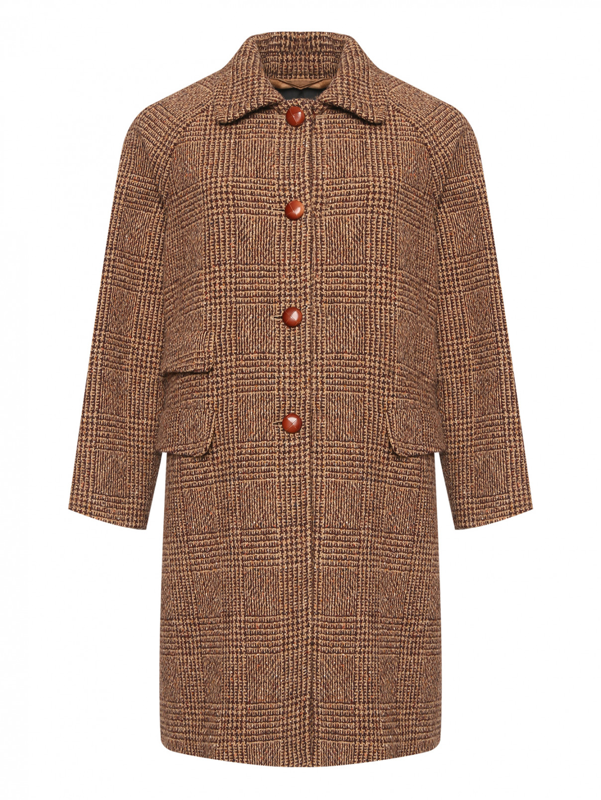 Пальто из шерсти в клетку с накладными карманами Weekend Max Mara  –  Общий вид  – Цвет:  Коричневый