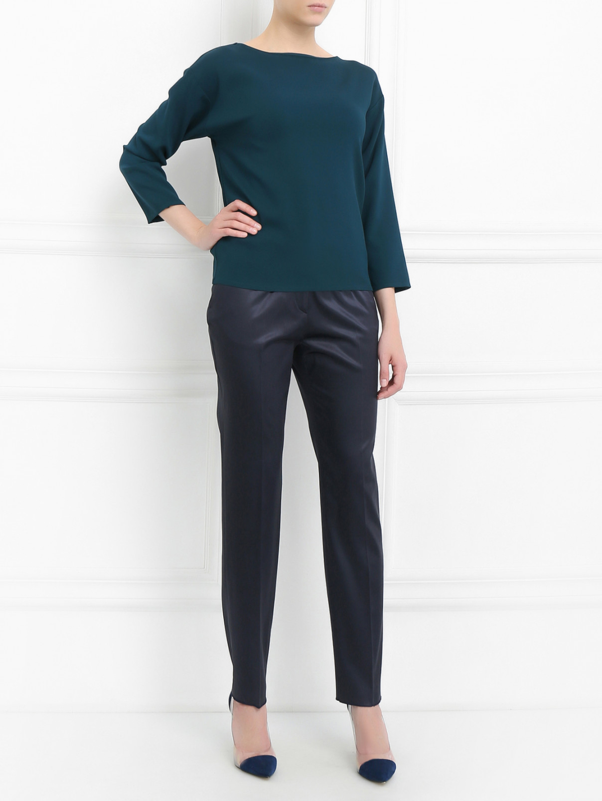 Укороченные брюки  прямого кроя Paul Smith  –  Модель Общий вид  – Цвет:  Синий