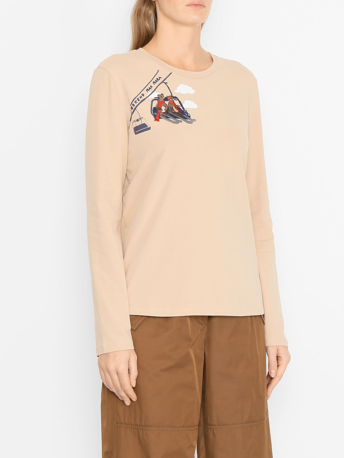 Лонгслив с вышивкой Weekend Max Mara  –  МодельВерхНиз  – Цвет:  Бежевый