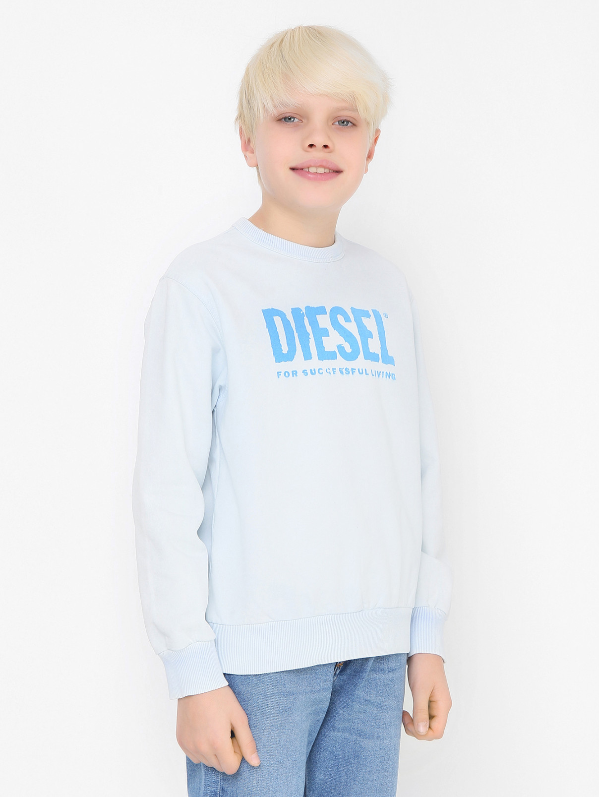 Свитшот из хлопка с узором Diesel  –  МодельВерхНиз  – Цвет:  Синий