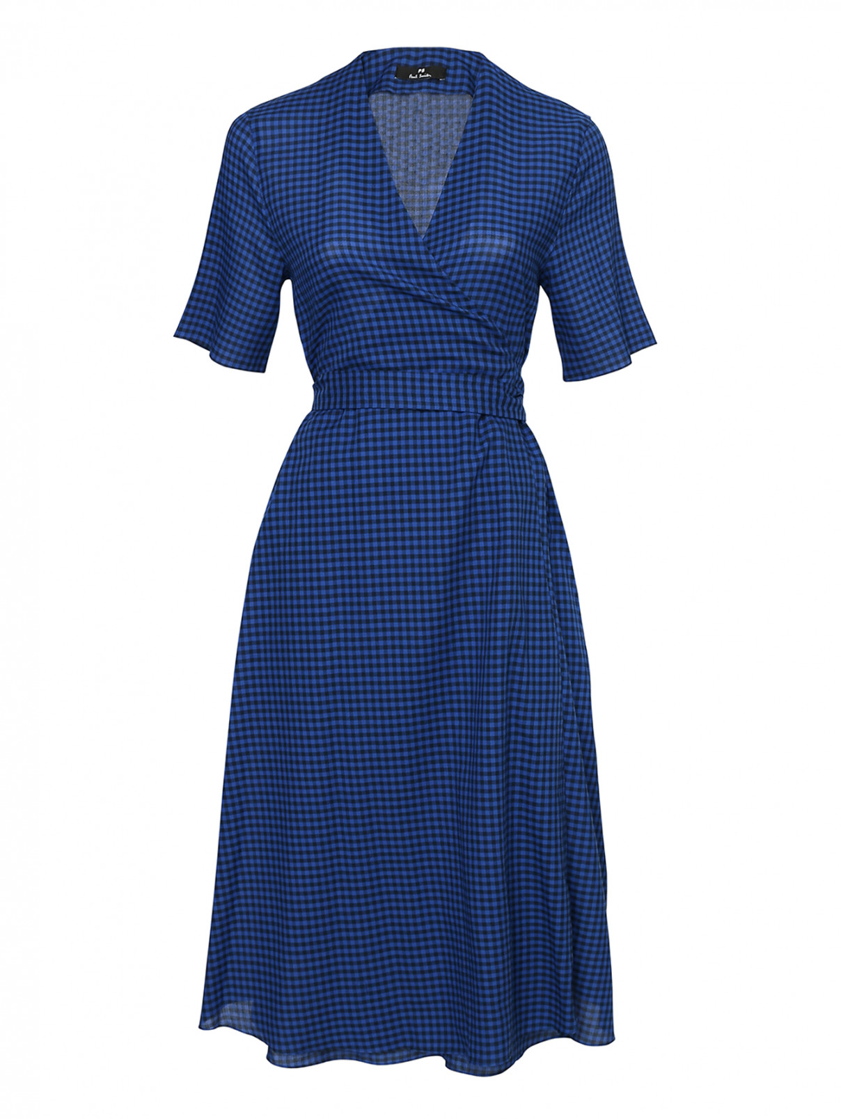 Платье хлопковое, с узором клетка Paul Smith  –  Общий вид  – Цвет:  Синий