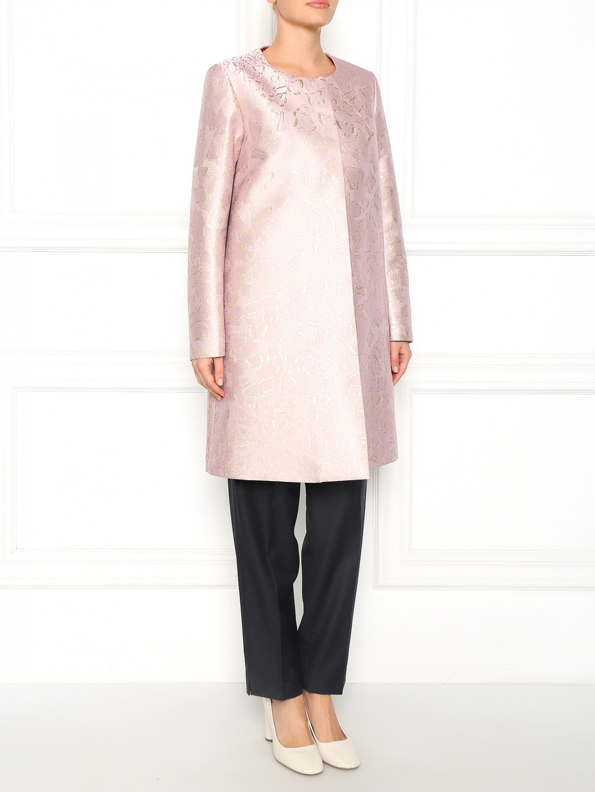 Легкое пальто из смешанного шелка с узором Mary Katrantzou  –  Модель Общий вид  – Цвет:  Розовый