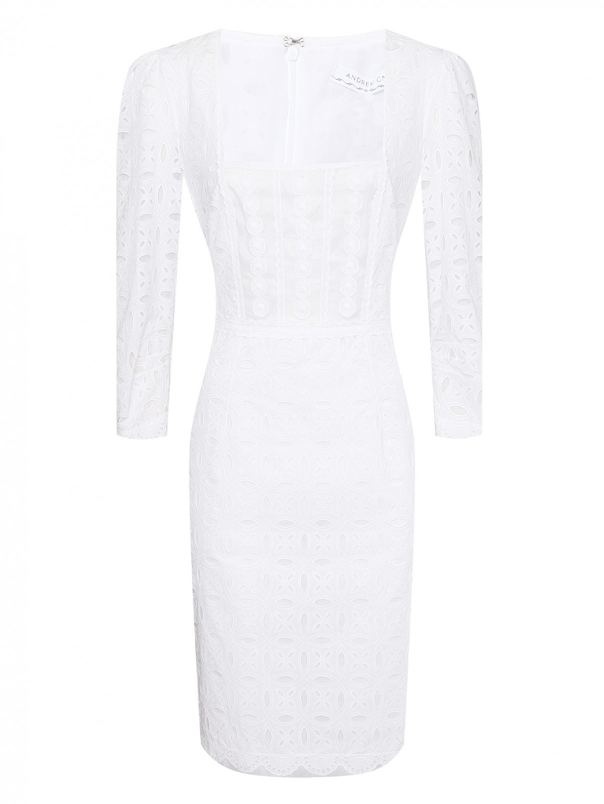 Платье из хлопка с вышивкой Andrew GN  –  Общий вид  – Цвет:  Белый