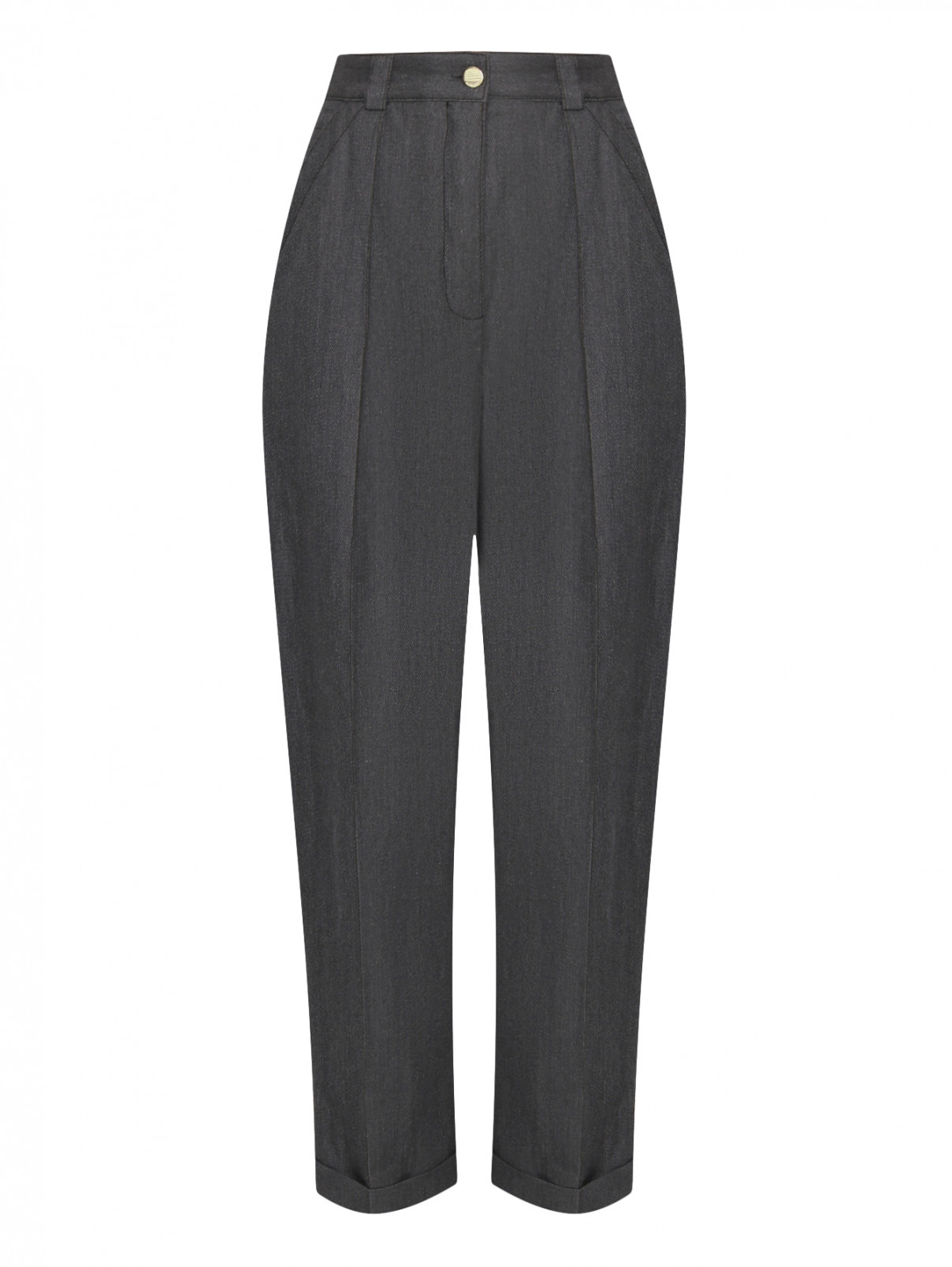 Укороченные брюки на высокой талии из шерсти и льна Nina Ricci  –  Общий вид  – Цвет:  Серый